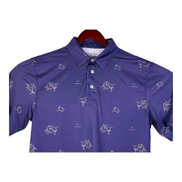 Straight Down Polo Shirt Men’s Medium Blue Dolphin Martini Golf Bear Dance - Picture 2 of 16
